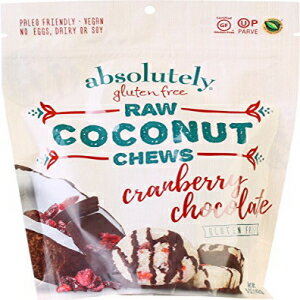 完全グルテンフリーの生ココナッツチュー クランベリーとチョコレート入り 個別包装 5オンス（3パック） Absolutely Gluten Free Raw Coconut Chews with Cranberry and Chocolate, Individually Wrapped, 5oz (3 Pack)