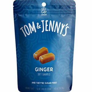 トムとジェニーズ シュガーフリー ソフト キャラメル キャンディ 海塩とジンジャー パウダー入り - 低正味炭水化物ケトダイエット (適度な 100g ライフスタイル) - キシリトールとマルチトール入り - (ジンジャー キャラメル、1 パック) Tom & Jenn
