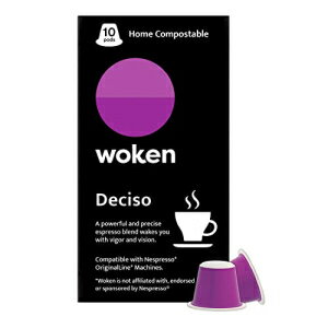 WOKEN COFFEE 堆肥化可能なネスプレッソポッド - Deciso ダークローストイタリアンエスプレッソコーヒーカプセル ネスプレッソコーヒーマシンと互換性あり (60 ポッド数、6 ボックス) WOKEN COFFEE Compostable Nespresso Pods - Deciso Dark Roast Ita