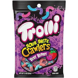 7.2oz, Pack of 1, Very Berry, Trolli Sour Brite Crawlers Candy, Very Berry Flavored Sour Gummy Worms, 7.2 Ounce