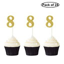 ナンバー 8 カップケーキトッパー 24 個パック ゴールドグリッター 8 歳の誕生日カップケーキピック 記念日パーティーの装飾 Pack of 24 Number 8 Cupcake Toppers Gold Glitter 8th Birthday Cupcake Picks Anniversary Party Decor