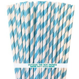 ライトブルーストライプ紙ストロー - 100本パック Light Blue Stripe Paper Straws - 100 Pack