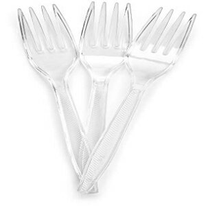 Plasticpro 透明プラスチックフォーク 使い捨てカトラリー 中量食器 50本 Plasticpro Clear Plastic Forks Disposable Cutlery Medium Weight Utensils 50 Count