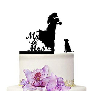 YAMI COCU 夫妻ウェディングケーキトッパー 犬愛パーティー婚約装飾付き YAMI COCU Mr And Mrs Wedding Cake Toppers With Dog Love Party Engagement Decoration