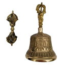 チベット仏教瞑想ベルとドルジェセット ネパールダルマオブジェクト啓発ベル 手作り瞑想祭壇儀式ヨガ金剛鐘 (12.5 x 6.5cm) Tibetan Buddhist Meditation Bell and Dorje Set, Nepal Dharma Objects Enlightenment Bell,Handmade Meditation Altar R