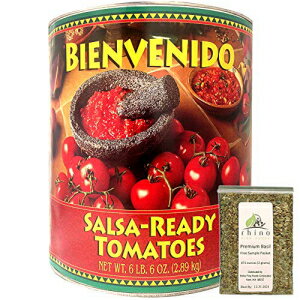 Bienvenido、ウルトラプレミアムサルサ対応トマト、ディップソース用の風味豊かな「チップクリング」、サイズ #10 缶 (6 ポンド、6 オンス) 102 オンス + Rhino Fine Foods の無料のプレミアムバジルの葉、0.071 オンスが含まれています Bienvenido, Ultr