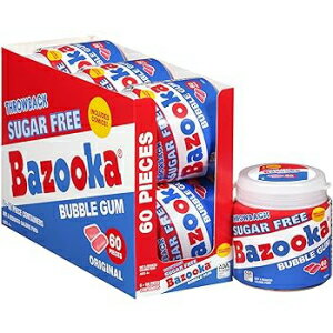 Bazooka Sugar Free Bubble Gum - 60 Count To Go Cup (Pack of 6) Pink Chewing Gum in Original Sugarless Flavor - Fun Old Fashioned Candy for Kids