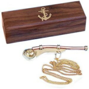 Eve.store Nautical Solid Brass/Copper Boatswain (Bosun) Whistle with Rosewood Box, 5", Brass