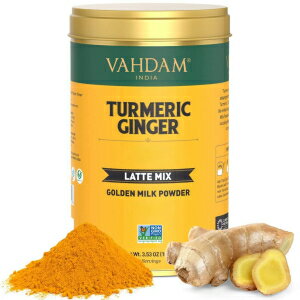 Turmeric Ginger Latte, VAHDAM Instant Turmeric Ginger Latte Mix (40 Cups) Caffeine Free, Curcumin, Black Pepper Ginger (Golden Milk Powder) Brew Hot/Iced Tea or Turmeric Latte, 3.53oz