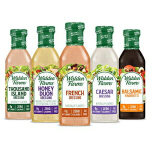 Walden Farms バラエティパックドレッシング、12 オンスのボトル、新鮮でおいしいサラダトッピング、砂糖不使用の正味炭水化物 0g 調味料、サウザンドアイランド、ハニーディジョン、フレンチ、シーザー、バルサミコビネグレット Walden Farms Variety Pack Dressi