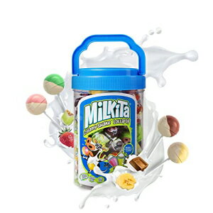 楽天GlomarketMilkita クリーミーシェイク ロリポップジャー、カルシウムと本物のミルクを配合したグルテンフリーの噛みごたえのあるキャンディー、トランス脂肪ゼロ、低糖、各種フレーバー （イチゴ、チョコレート、ハニーデュー、バナナ）、50 個 Milkita Creamy Shake Lollipop