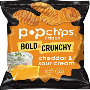 Popchips Ridges チェダー & サワークリーム ポテトチップス シングルサーブ 0.8 オンス バッグ (24 個パック) Popchips Ridges Cheddar & Sour Cream Potato Chips Single Serve 0.8 oz Bags (Pack of 24)