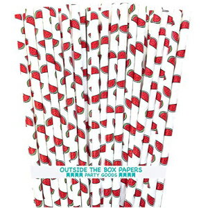 スイカがテーマの紙ストロー - レッド グリーン ホワイト - 7.75 インチ - 100 パック - 箱外ペーパー ブランド Watermelon Themed Paper Straws - Red Green White - 7.75 Inches - 100 Pack - Outside the Box Papers Brand