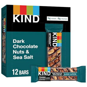 KIND バー ダークチョコレートナッツとシーソルト ヘルシースナック グルテンフリー 低糖 タンパク質 6g 12 個 KIND Bars, Dark Chocolate Nuts and Sea Salt, Healthy Snacks, Gluten Free, Low Sugar, 6g Protein, 12 Count