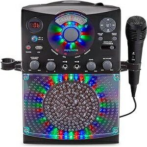 Black, Singing Machine Karaoke Machine for Kids and Adults with Wired Microphone - Built-In Speaker with LED Disco Lights - Wireless Bluetooth, CD G USB Connectivity - Black Amazon Exclusive