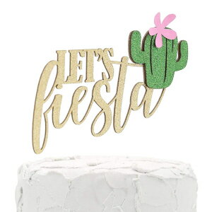 NANASUKO ケーキトッパー - Let's Fiesta - プレミアム品質 サボテンテーマ ケーキトッパー 米国製 - 両面ゴールドグリッター サボテン付き NANASUKO Cake Topper - Let's Fiesta - Premium quality Cactus Theme Cake Topper Made in USA -