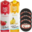 Island Oasis Strawberry and Banana Fruit Puree, 1 Liter of each with By The Cup Coasters