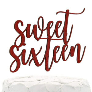 NANASUKO 16歳の誕生日ケーキトッパー - スイートシックスティーン - 両面レッドグリッター - プレミアム品質 米国製 NANASUKO 16th Birthday Cake Topper - Sweet Sixteen - Double Sided Red Glitter - Premium Quality Made in USA