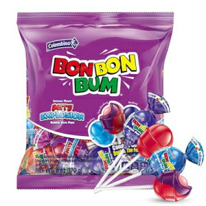 Colombina Bon Bon Bum Lollipops - Berry Explosion Mix, Raspberry, Blackberry, Strawberry, Grape, with Bubble Gum Center- 6 oz Bag (10 Count) - 1 Pack