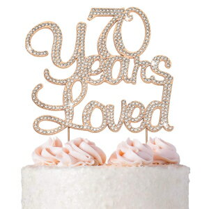 70 Cake Topper - Premium Rose Gold Metal - 70 Years Loved - 70th Birthday Party Sparkly Rhinestone Decoration Makes a Great Centerpiece - Now Protected in a Box
