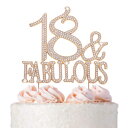 18 Cake Topper - Premium Rose Gold Metal - 18 and Fabulous - 18th Birthday Party Sparkly Rhinestone Decoration Makes a Great Centerpiece and Keepsake - Now Protected in a Box
