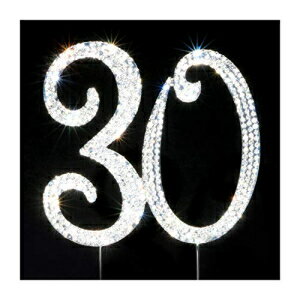 30 Cake Topper Silver Premium Bling Rhinestone Diamond Gems 30th Birthday or Anniversary Party Decoration Ideas | Quality Metal Alloy | Perfect Keepsake