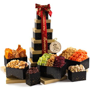 Nut Cravings Gourmet Collection - Easter Mixed Nuts Gift Basket Black Tower Heart Ribbon (12 Assortments) Arrangement Platter, Birthday Care Package - Healthy Kosher USA Made
