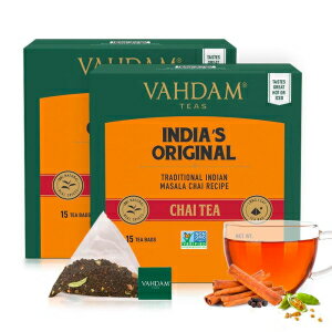 VAHDAM, India's Original Masala Chai Tea Bags (30 Count) Non GMO, Gluten Free, No Added Flavoring | Blended w/Savory Exotic Spices | Individually Wrapped Pyramid Tea Bags | Direct from Source