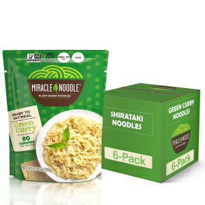 Miracle Noodle Green Curry Noodles - Ready to Eat Plant Based Vegan Curry Konjac Shirataki Noodles, Gluten Free, Paleo Friendly, Non-GMO, Instant Curry - 10 Oz, 6-Pack