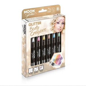 Holographic Glitter t Stick / Body Crayon makeup for the Face & Body by Moon Glitter - 0.12oz - Gift Set containing 6 Body Crayons - Silver, Pink, Gold, Rose Gold, Blue & Green