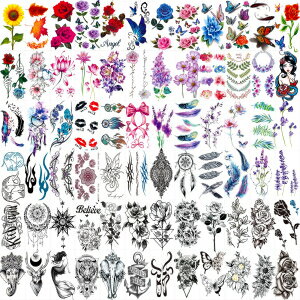 72 Sheets Temporary Tattoos for Women and Girls, Flower / Butterfly Temporary Tattoo, Fake Black Tiny Body Art Sticker