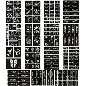 楽天GlomarketJurxy 15 Sheets Tattoo Stencil Kit Temporary Tattoo Templates Body Art Designs Self-Adhesive Reusable Tattoo Stickers Kit - Various Patterns for Adults Man Women Kids Teenager