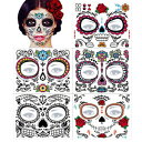 Halloween Face Tattoo Day of the Dead Tattoos Sugar Skull Water Transfer Stickers(5 PACK) with Floral Red Rose Black Web Fake Face Mask Tattoo for Mexican Halloween Parties Favor Supplies, Masquerade