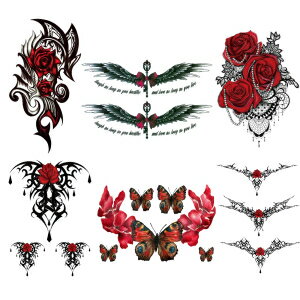 CARGEN Sexy Rose Temporary Tattoos - 6 Sheets Sexy Butterfly Jewelry Wings Wand Bow Tattoos for Women Girls Sexy Makeup Fake Tattoo Body Art Sticker Great for Legs Thighs Chest Hips Neck Shoulder