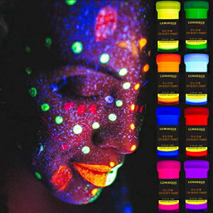 LUMINOUS UV Body t - Set of 8 x 20 ml / 0.7 fl oz pots- Black Light Neon Make-Up - Bodyting Neon Blacklight Bodyt Face ts