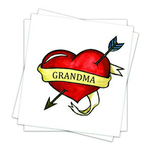 おばあちゃんのハート一時的なタトゥー (3 パック) 肌に安全 米国製 取り外し可能 Grandma Heart Temporary Tattoos (3-Pack) Skin Safe MADE IN THE USA Removable