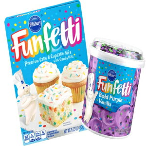 Pillsbury Funfetti Premium Cake & Cupcake Mix with Frosting Bundle (Bold Purple Vanilla)