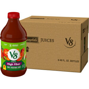 V8 High Fiber 100% Vegetable Juice, 46 fl oz Bottle (Pack of 6)