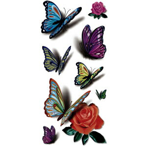 TAFLY（TM） 5 Sheets Waterproof 3d Blue Butterfly Rose Flower Sticker Tattoo Foil Decal Fashion Body Art Fake Tattoo