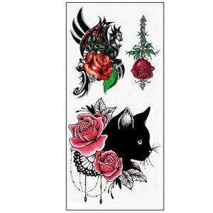 TAFLY 防水一時的なタトゥーステッカー黒猫とバラのタトゥー水転写フェイクタトゥー女性用 5 枚 TAFLY Waterproof Temporary Tattoos Sticker Black Cat and Rose Tatto Water Transfer Fake Tatoo for Woman 5 Sheets