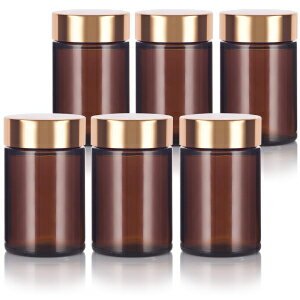 4 oz / 120 ml Amber Thick Glass Straight Sided Jar with Gold Metal Overshell Lid(6 pack)