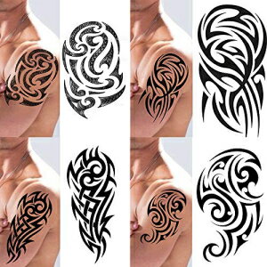 4 Pack Stick on black temporary tattoo maui tribal body art sticker transfer for arms shoulder aztec polynesian samoan hawaiian for adult men and women (4 x all tribal tattoo designs)