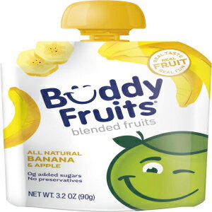 Buddy Fruits Blended Fruit Snacks To Go, Apple Banana, Unsweetened Applesauce, 3.2oz (Pack of 18) | Non GMO, Vegan, Gluten Free, No Preservatives, BPA Free, Kosher