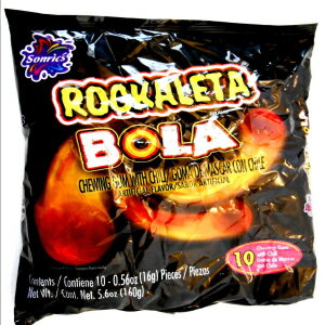 Sonrics, Rockaleta Bola Chewing Gum with Chili Goma de Mascar Con Chile, 10 Count, 5.6 Ounce