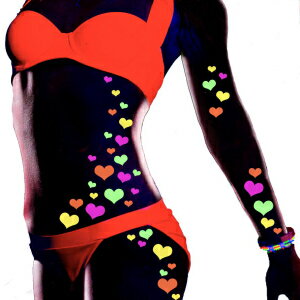 Sasswear ブラックライト ハート ボディ ステッカー - ネオン、40 個 Sasswear Blacklight Heart Body Stickers - Neon, 40/pk