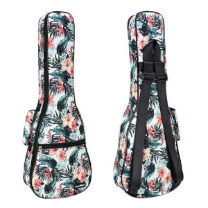 CLOUDMUSIC Ukulele Case Gig Bag Padded Backpack For Soprano 21" Inch(Soprano, Hawaii Hibiscus and Palm In White)