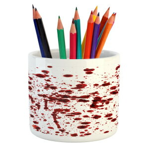 Ambesonne Horror Pencil Pen Holder, Splashes of Blood Grunge Style Bloodstain Horror Scary Zombie Halloween Themed Print, Ceramic Pencil Pen Holder for Desk Office Accessory, 3.6" X 3.2", Red White