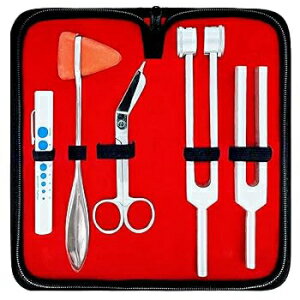 SURGICAL ONLINE Percussion Taylor Reflex Hammer C 128 C 512 Tuning Forks Bandage Scissors Pupil Gauge Pen Light in Carrying Case - 6-Piece Set (Silver)