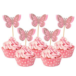 楽天GlomarketHOKPA Butterfly Cupcake Toppers, Glitter Butterfly Cake Toppers, Butterfly Theme Party Decoration, Baby Shower Dessert Cupcake Picks, Kids Birthday Party Decor （24 PCS Pink）