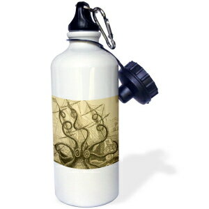 3dRose Gigc Colossal Octopus Sea Monster Kraken Pierre Denys De Montfort Sports Water Bottle, 21 oz, White
